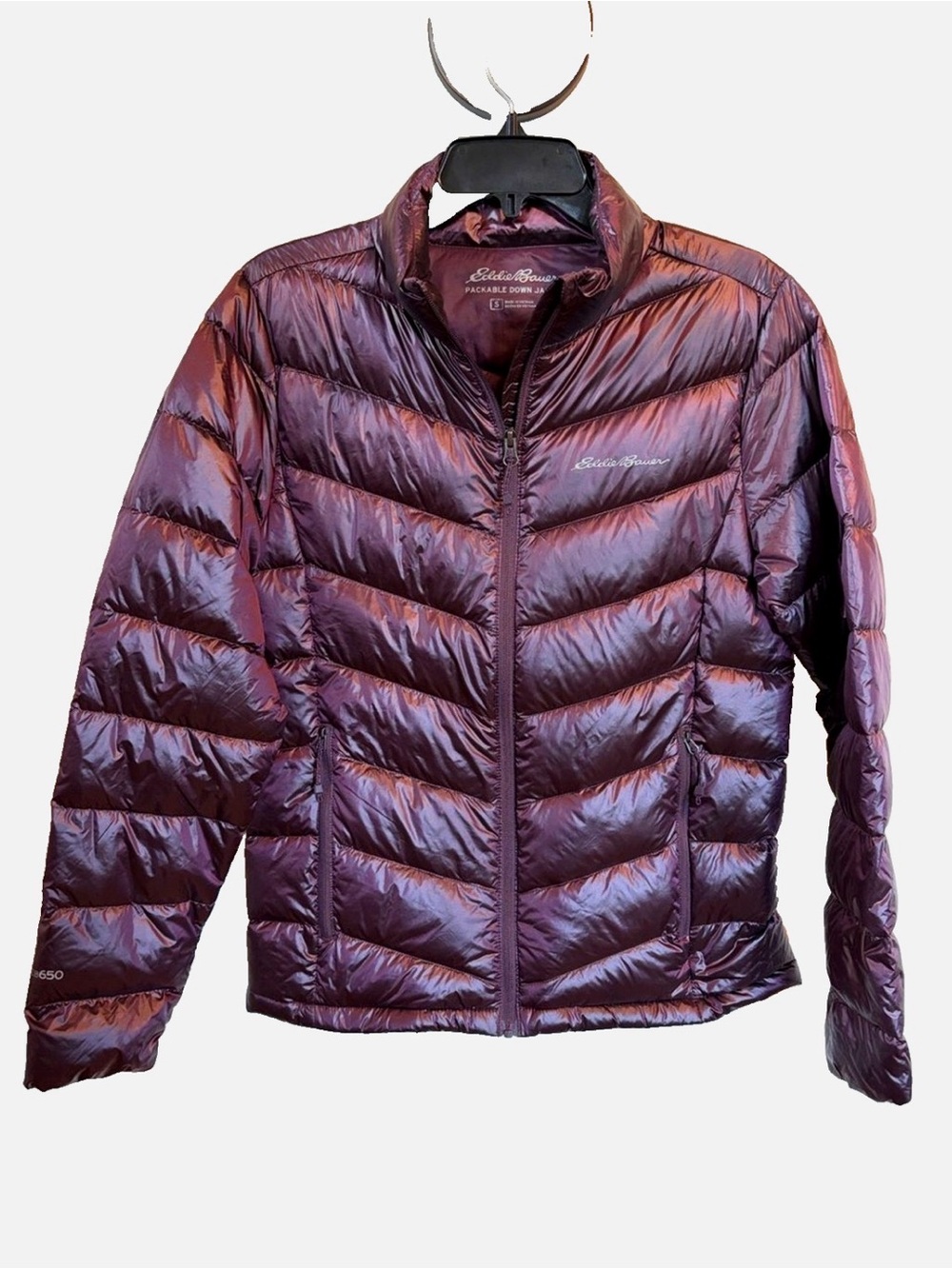 Eddie Bauer Packable Down Jacket S Purple EB650 Fill Lightweight Puffer